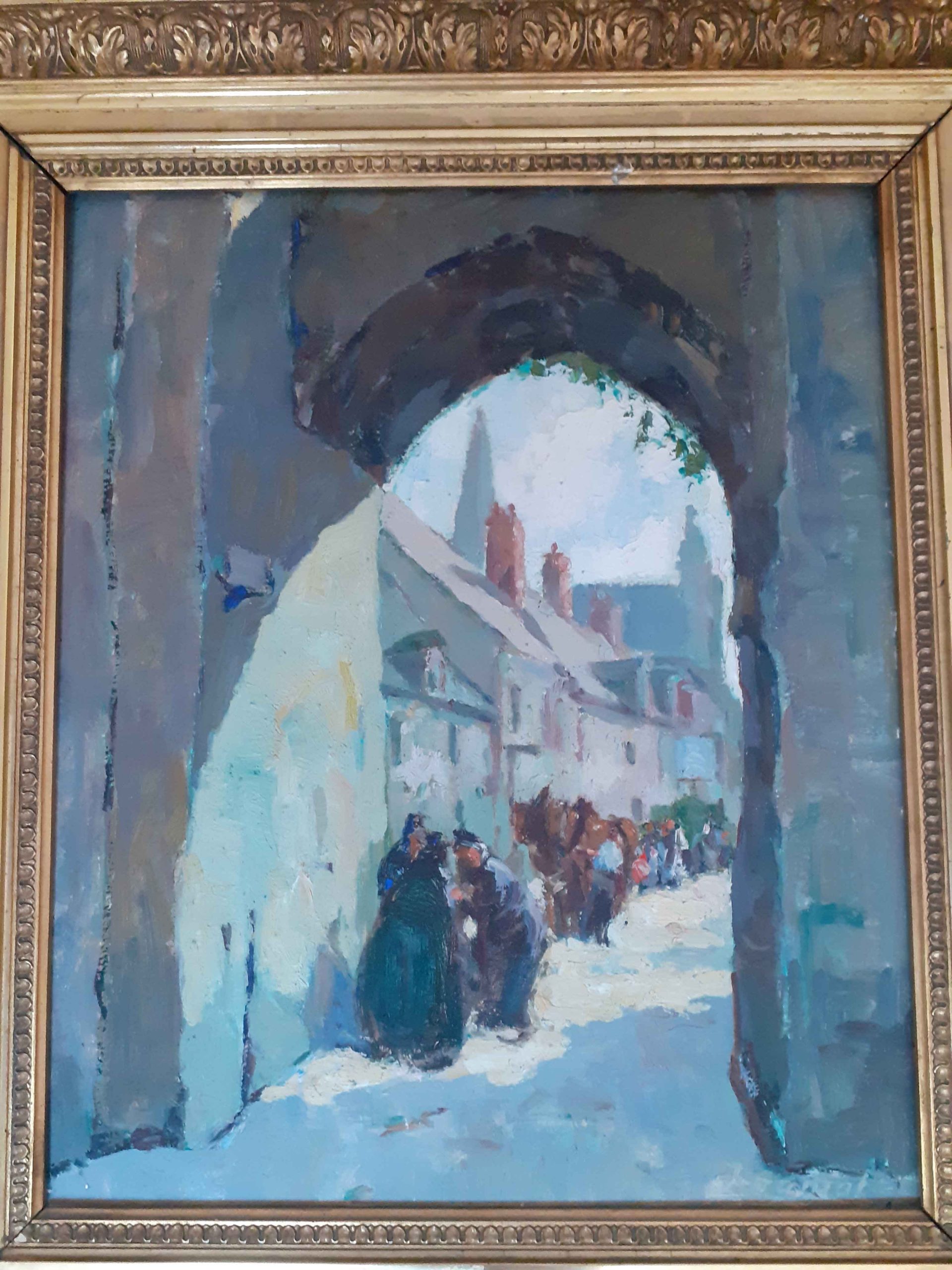 Porte Vannetaise, Alfred-Jean CHAGNIOT (1905-1991), peinture à l’huile sur isorel, 2e moitié du 20e siècle, H.46 x l.38 (achat en vente publique)